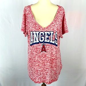 Women's Los Angeles Angels Red and White Burnout Short Sleeve T-Shirt - Size XL